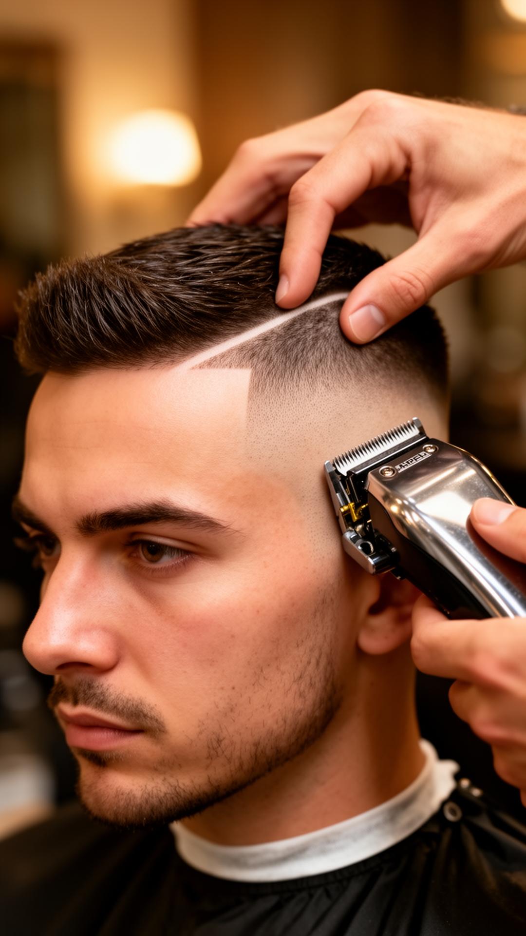 Barber giving a precise skin fade
